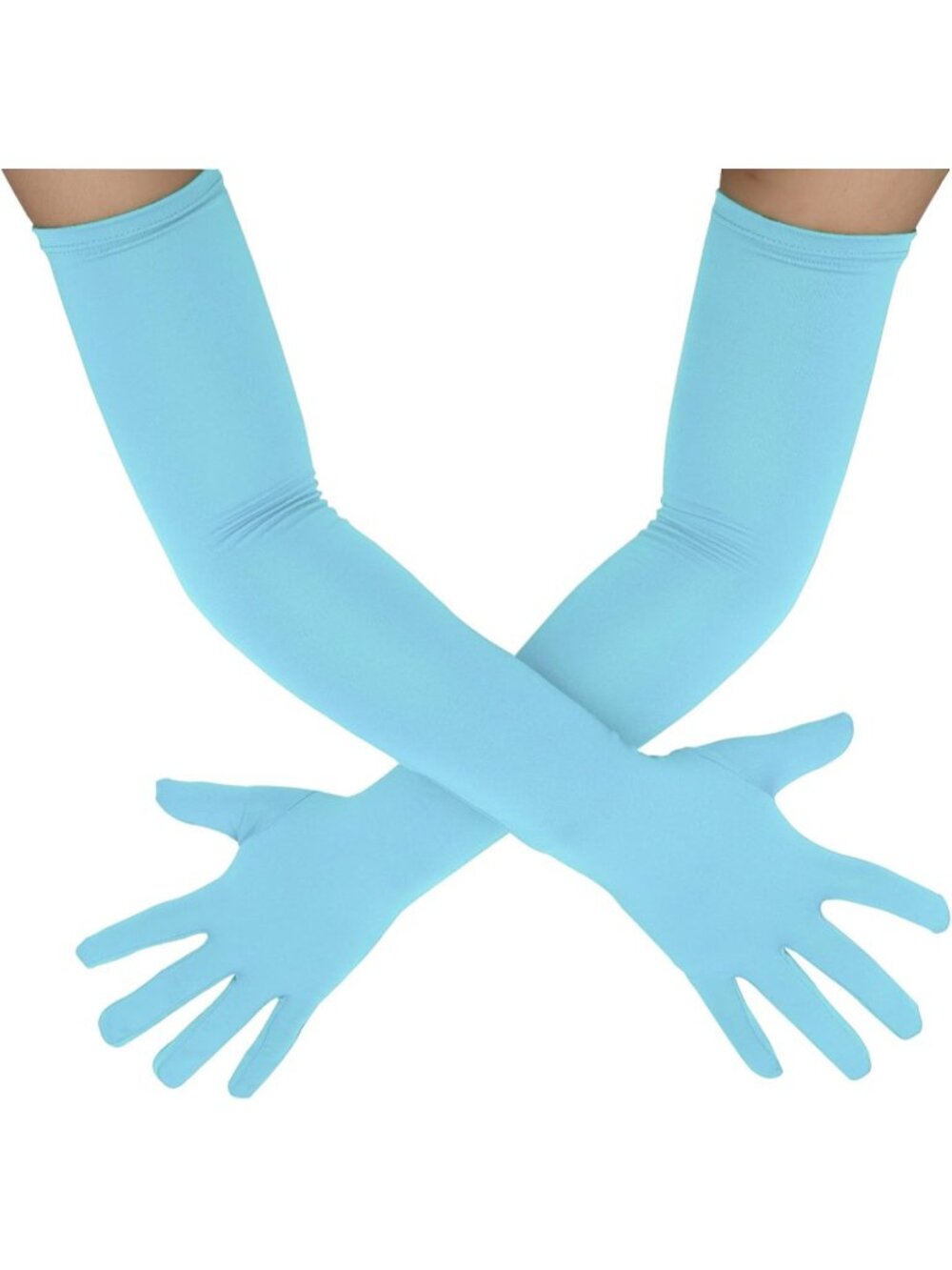 Men's And Women's Light Blue Stretchy Costume Gloves Banquet Spandex Long Gloves